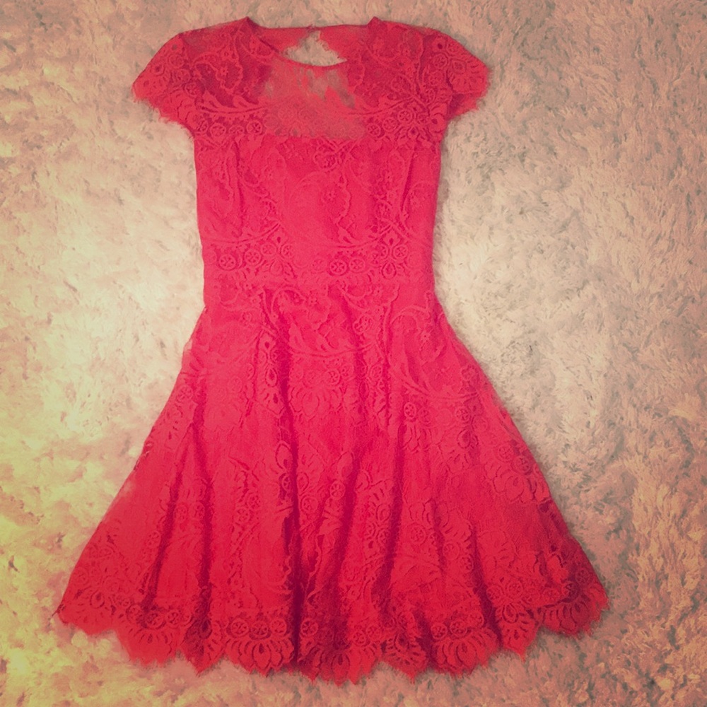 Coral Lace Cocktail Dress